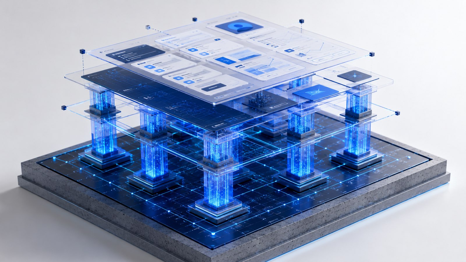 Fondations et piliers de données soutenant une interface logicielle