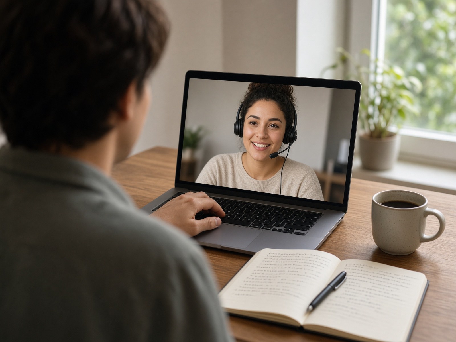 Un collaborateur en visioconférence avec une collègue qui travaille à distance.